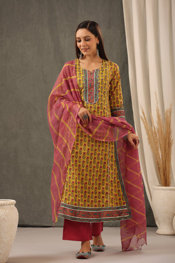 Mustard Cotton kurta Dupatta Set