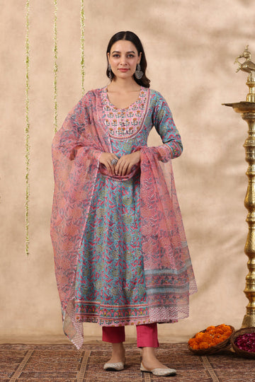 Shuddhi green and baby pink 2 piece kurta and duppatta set