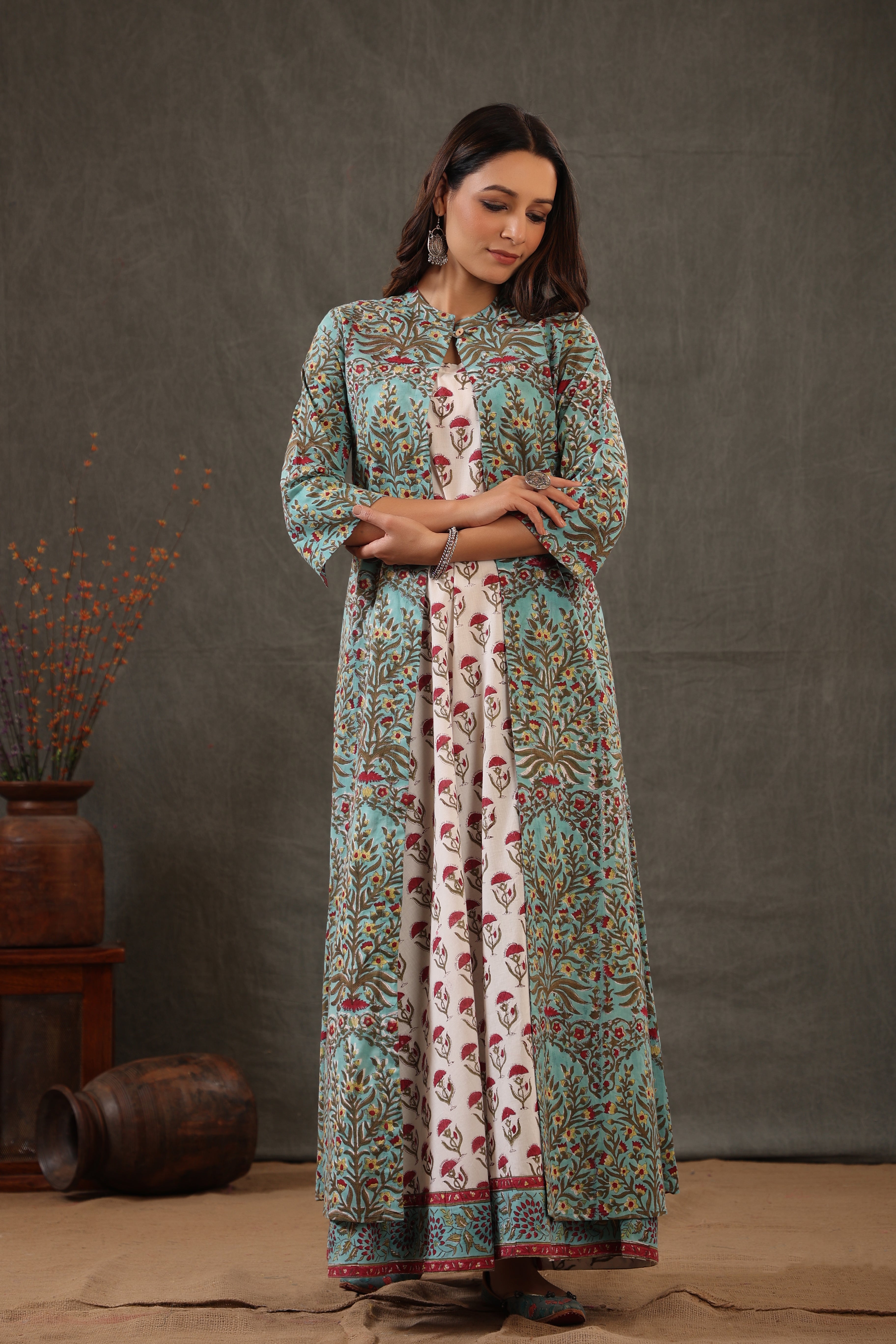 Mint green and scarlet red double layered dress beeyoustore Mint green and scarlet red double layered dress beeyoustore