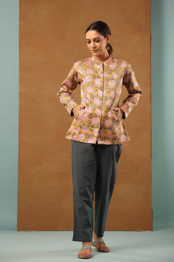 Honey yellow mashru silk short Jacket