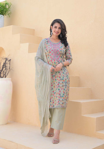 Label Khoj Women cotton kurta, trouser and dupptta set