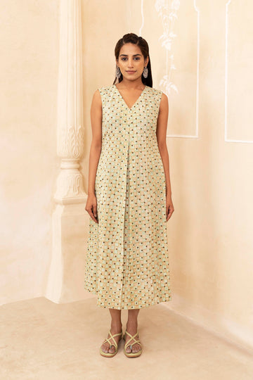 Mint and Beige Pleated Dress