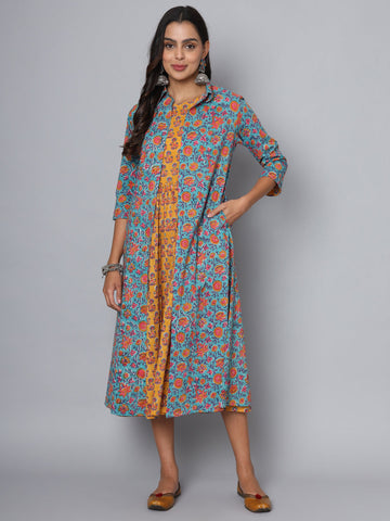 Shuddhi Sea Green and Yellow Double Dress