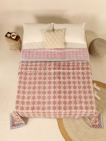 Off White and Peach Dohar Reversible Bed Spreader