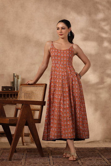 Shuddhi Orange and Blue Spaghetti Dress
