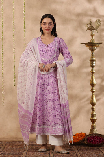 Shuddhi Pink and Purple 2 piece kurta set