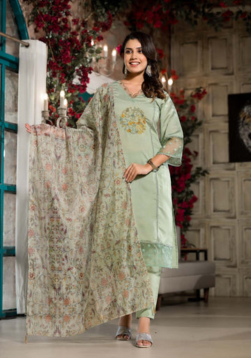 Label Khoj Women Silk blend Kurta ,trouser and dupptta set