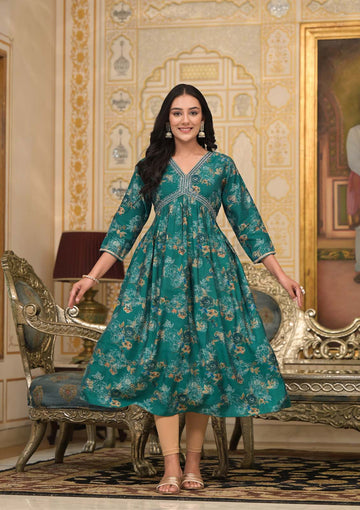 Label Khoj Women Silk Blend and embroidery Printed kurta