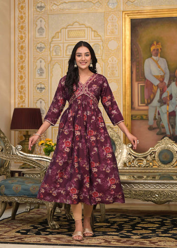 Label Khoj Women Silk Blend and embroidery Printed kurta