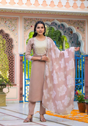 Label Khoj Women Silk blend Kurta ,trouser and dupptta set