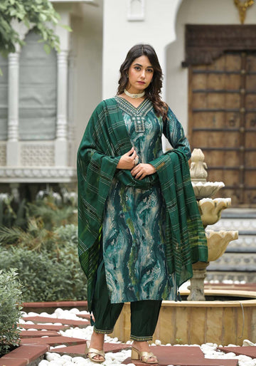 Label Khoj Women Modal silk Kurta ,trouser and dupptta set