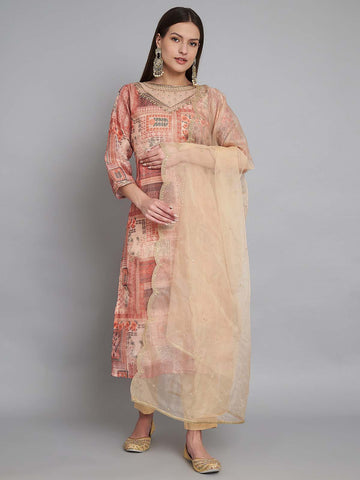 Label khoj double neck Kurta with Trousers & With Dupatta