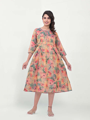Label Khoj Women Silk Blend Printed Ethnic Dress