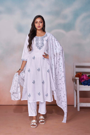 Label Khoj Women heavy embroidery kurta trouser and Printed dupptta set