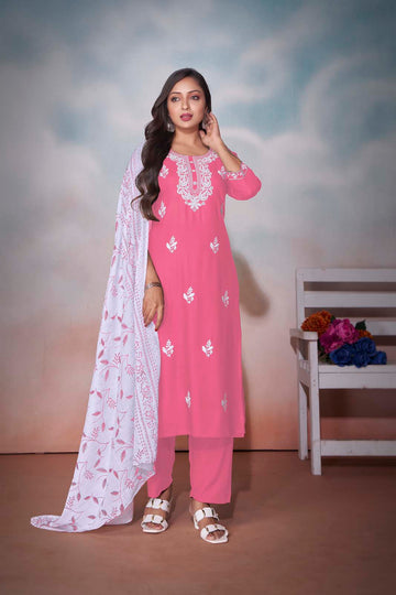 Label Khoj Women heavy embroidery kurta trouser and Printed dupptta set