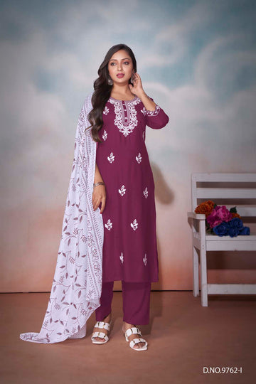 Label Khoj Women heavy embroidery kurta trouser and Printed dupptta set