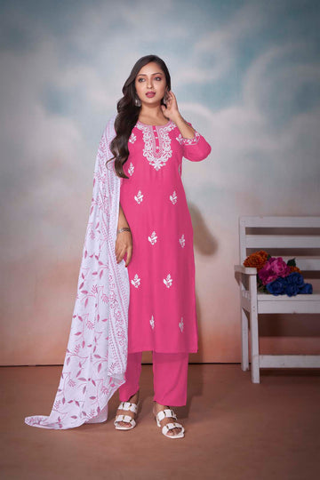 Label Khoj Women heavy embroidery kurta trouser and Printed dupptta set