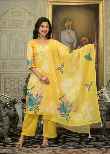 Label Khoj Women Chanderi kurta, trouser and dupptta set