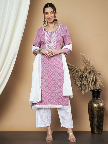 Label Khoj Ethnic Motifs Printed Sequins Embroidered Work Kurta,Trouser With dupptta