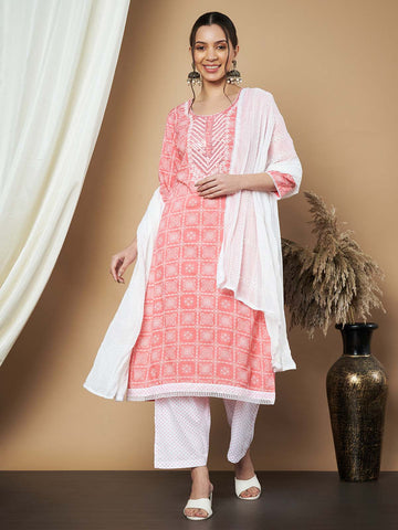 Label Khoj Ethnic Motifs Printed Sequins Embroidered Work Kurta,Trouser With dupptta