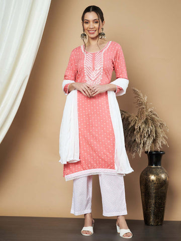 Label Khoj Ethnic Motifs Printed Sequins Embroidered Work Kurta,Trouser With dupptta