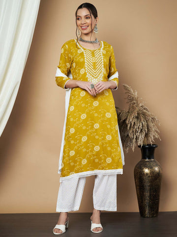 Label Khoj Ethnic Motifs Printed Sequins Embroidered Work Kurta,Trouser With dupptta