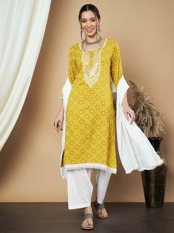 Label Khoj Ethnic Motifs Printed Sequins Embroidered Work Kurta,Trouser With dupptta