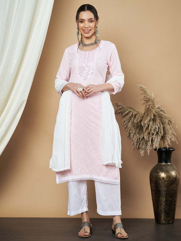 Label Khoj Ethnic Motifs Printed Sequins Embroidered Work Kurta,Trouser With dupptta