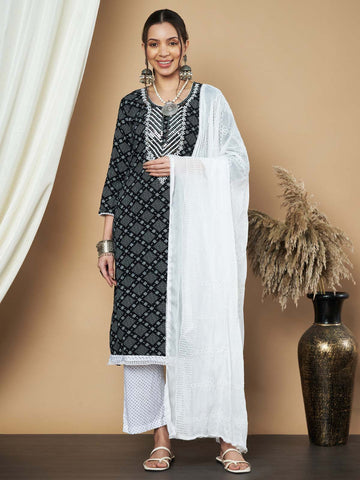 Label Khoj Ethnic Motifs Printed Sequins Embroidered Work Kurta,Trouser With dupptta