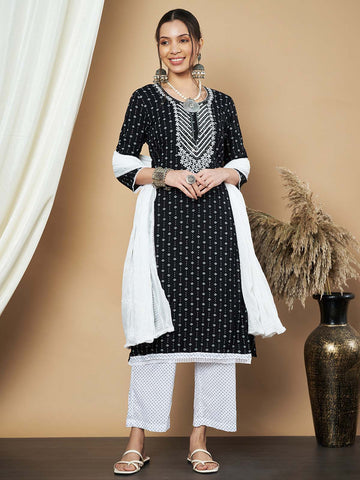 Label Khoj Ethnic Motifs Printed Sequins Embroidered Work Kurta,Trouser With dupptta