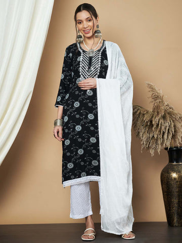 Label Khoj Ethnic Motifs Printed Sequins Embroidered Work Kurta,Trouser With dupptta