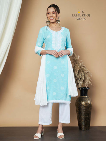 Label Khoj Ethnic Motifs Printed Sequins Embroidered Work Kurta,Trouser With dupptta