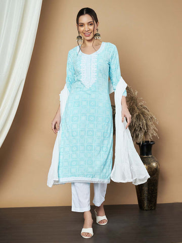 Label Khoj Ethnic Motifs Printed Sequins Embroidered Work Kurta,Trouser With dupptta