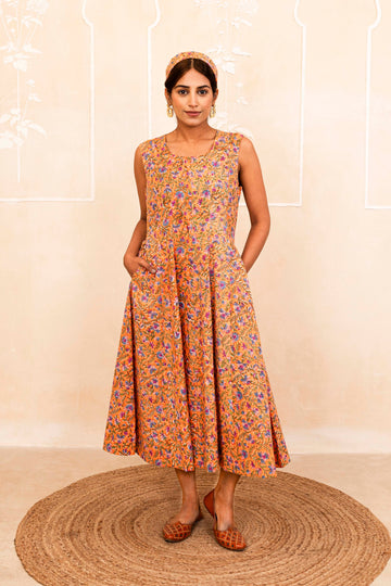 Orange Handblock Dress
