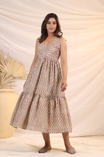 Shuddhi Maroon and Green Tier Dress