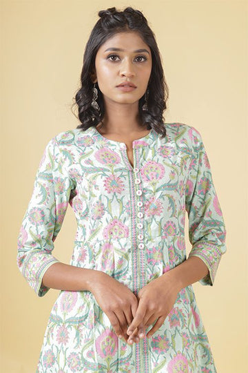 Mint Green And Bubble Gum Cotton Kurta