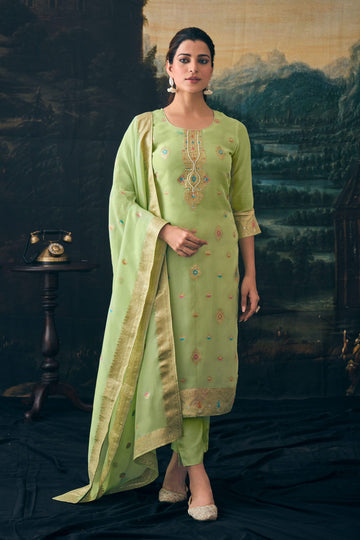 Label khoj Women pure jacquard kurta, trouser and dupptta set