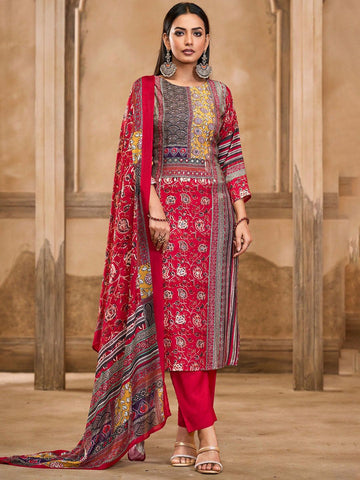 Label khoj Women maslin priint kurta, trouser and dupptta set