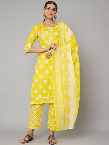 Label Khoj Women Cotton slub kurta, trouser and dupptta set