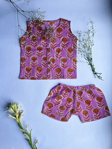 Shuddhi Lavender and yellow Jhabla set