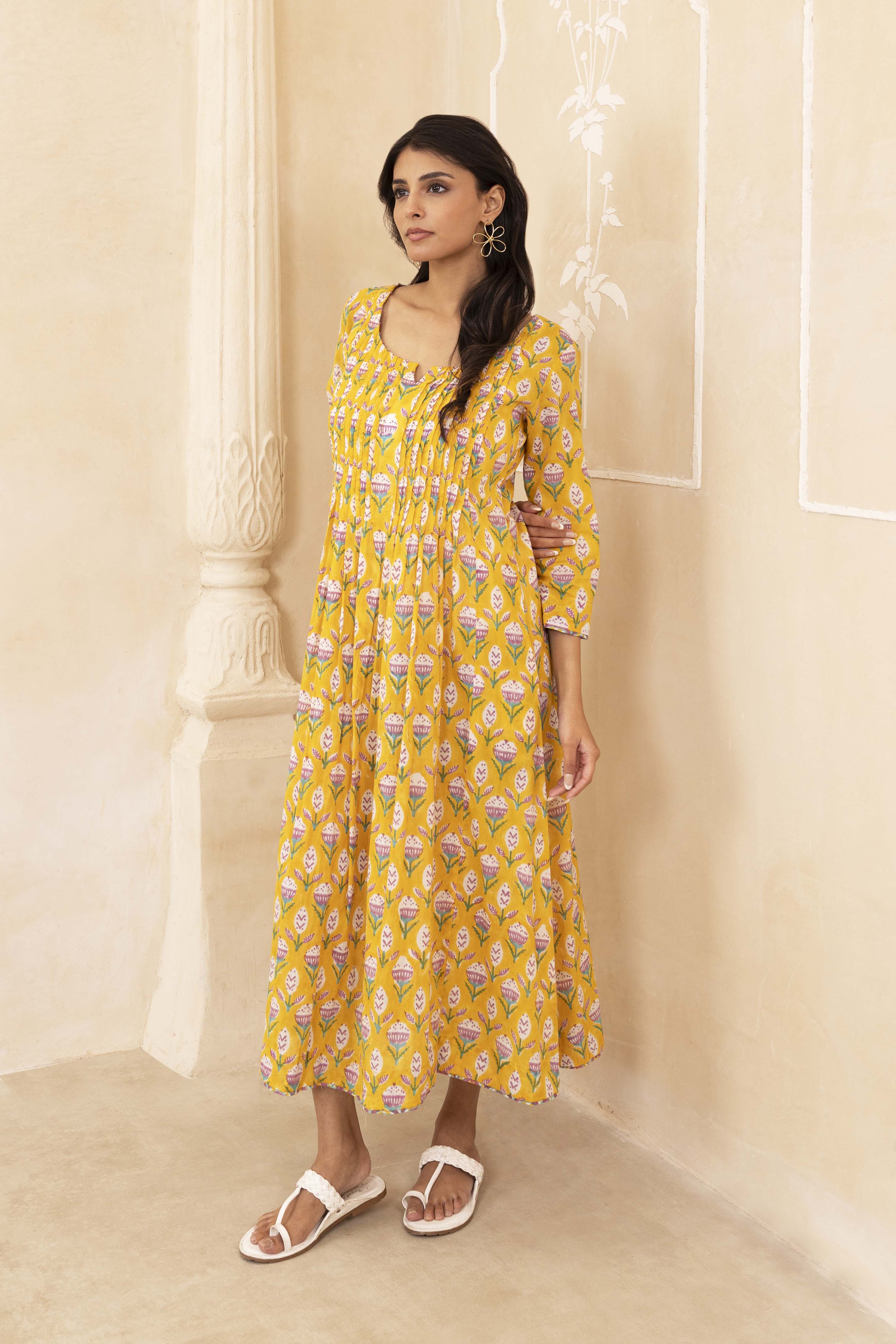 Yellow Pleated Dress