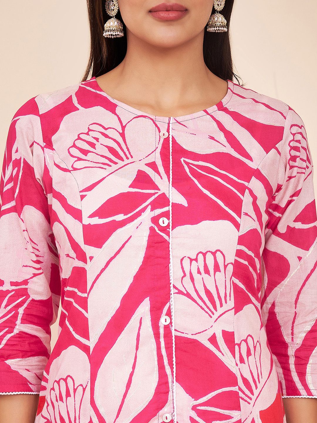 Label Khoj Women Cotton Pink Floral Kurta