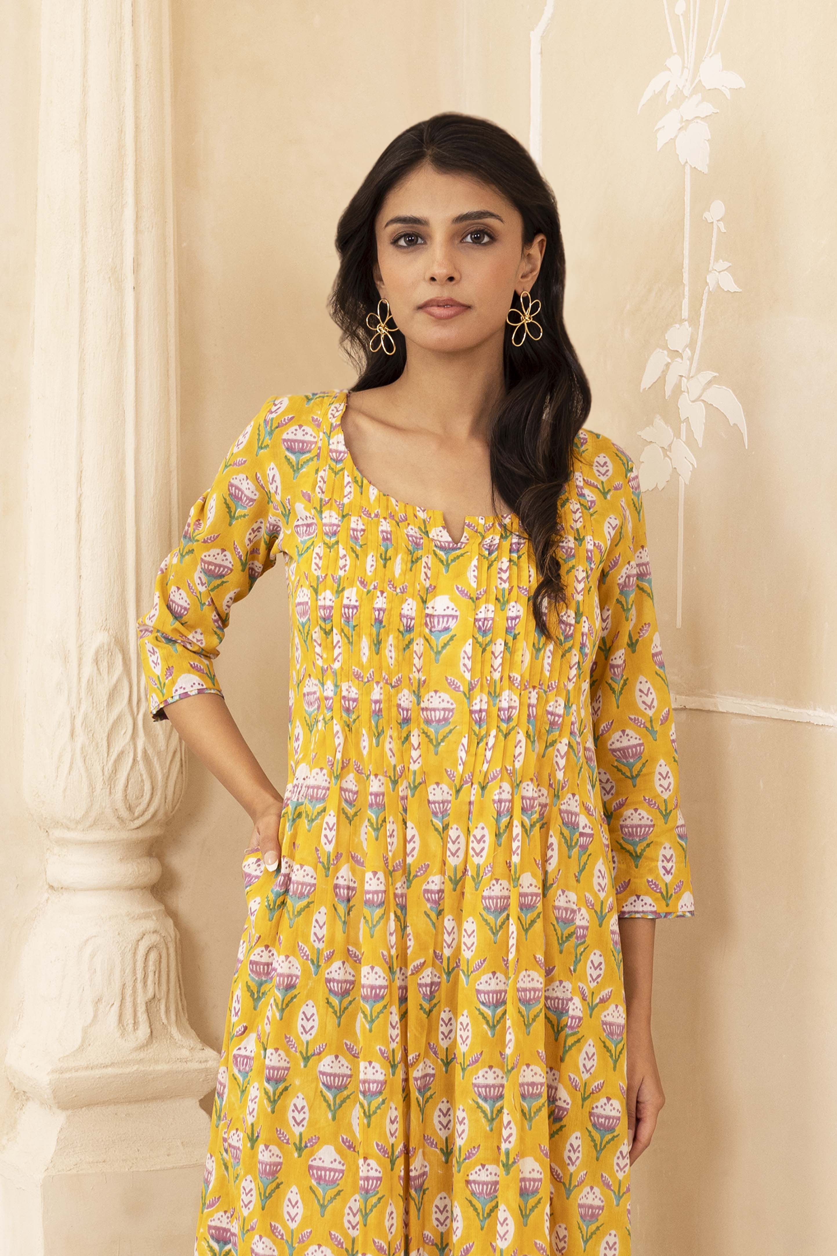 Yellow Pleated Dress