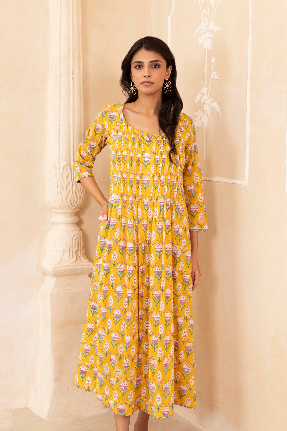 Yellow Pleated Dress