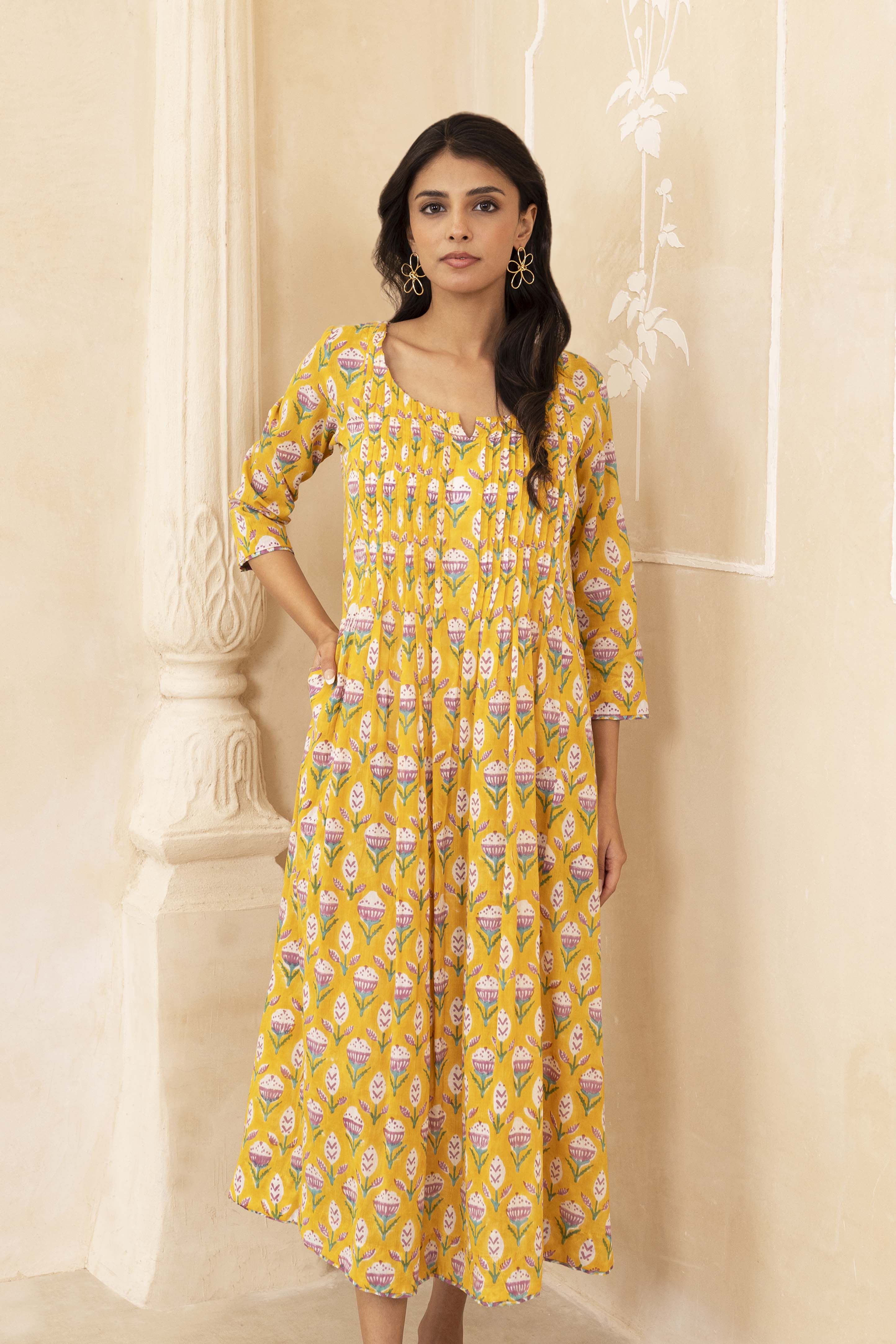 Yellow Pleated Dress