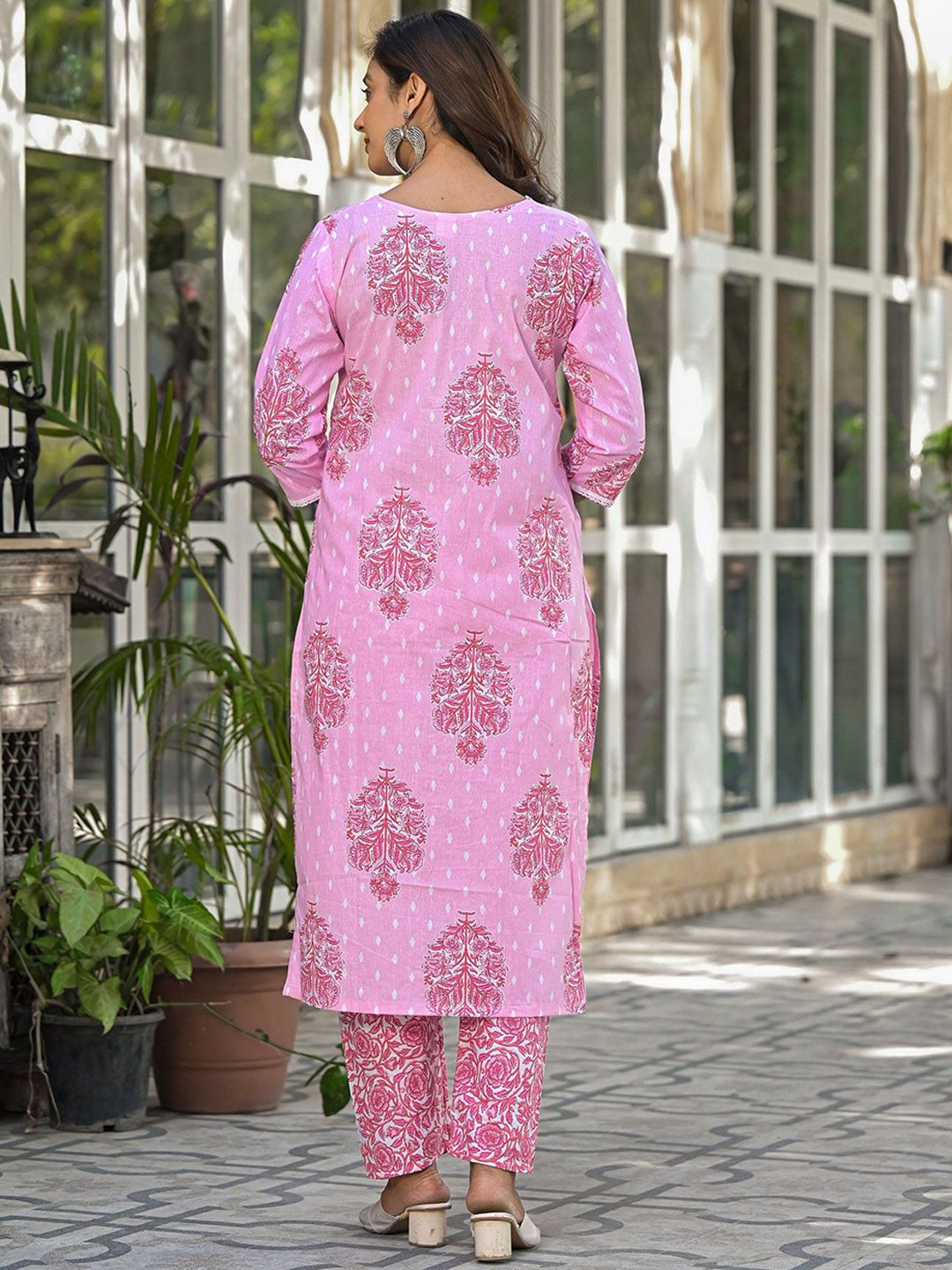 Label khoj women Cotton print kurta SetPINK Color