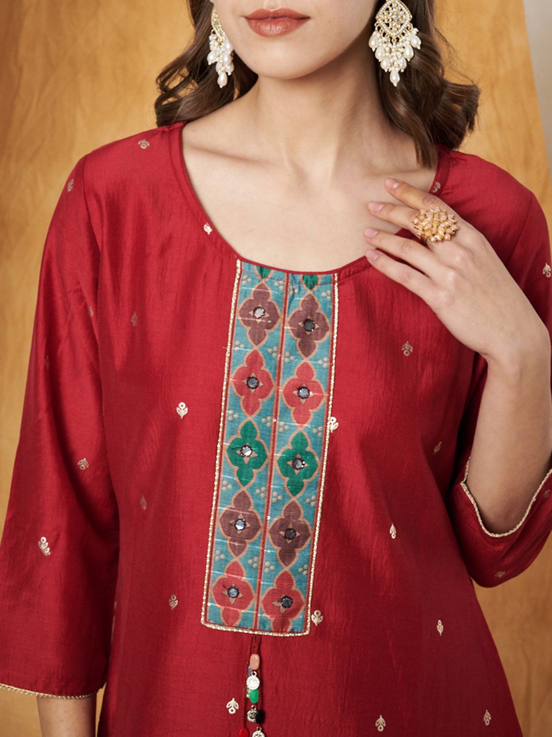 Label Khoj Women's Black Chinon Hand Embroidery Kurta with Pant and Dupatta