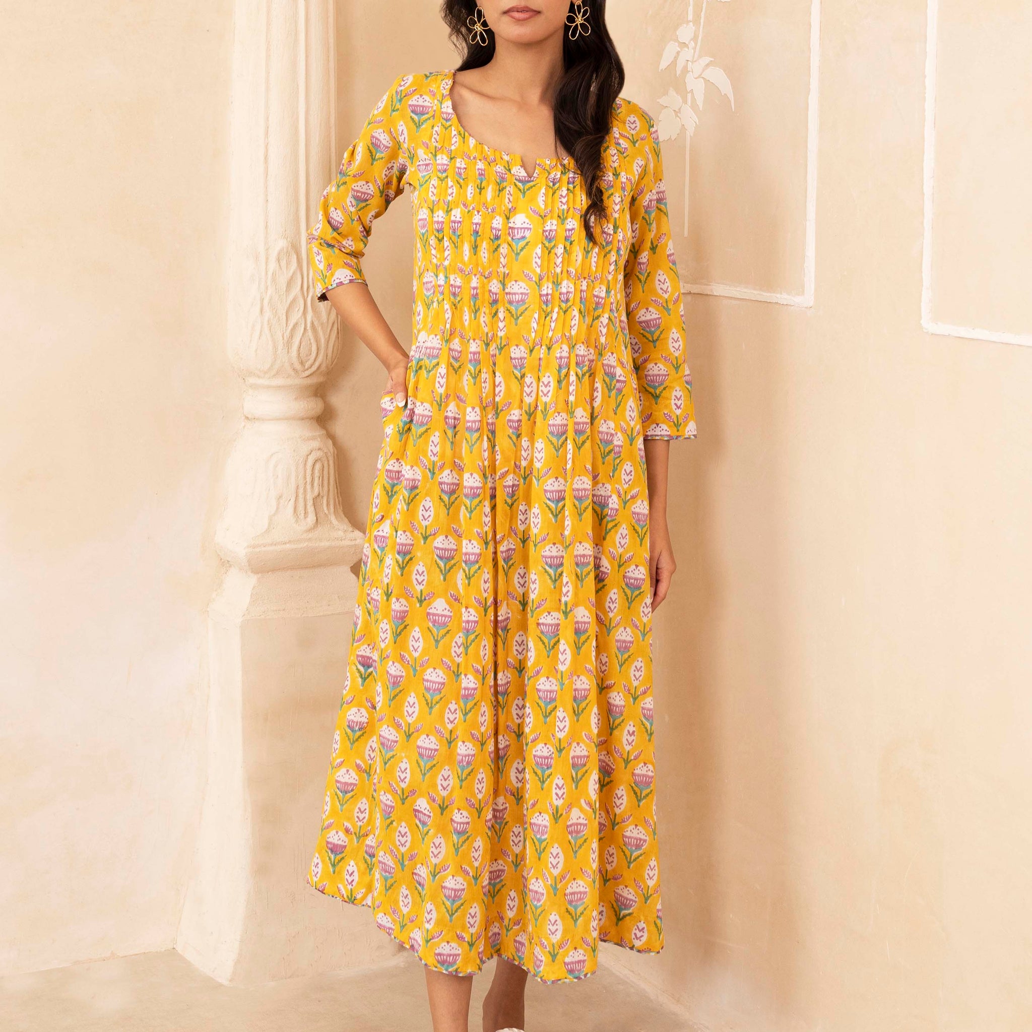 Yellow Pleated Dress