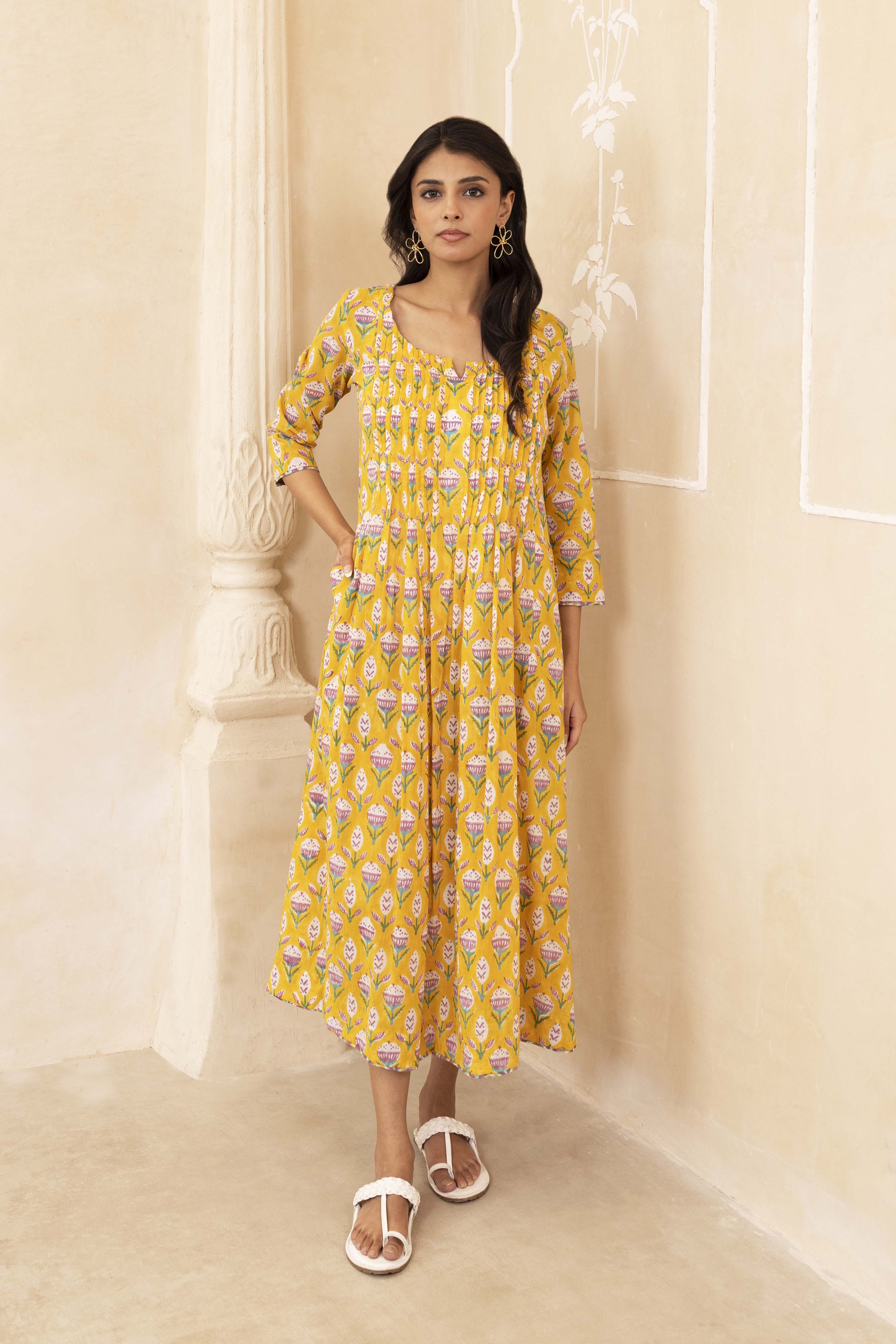 Yellow Pleated Dress