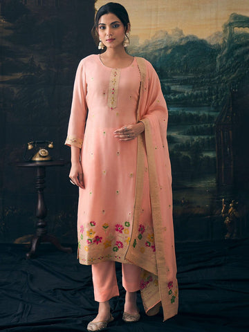 Label khoj Pure viscose Georgette silk with heavy Meena and handwork kurta set